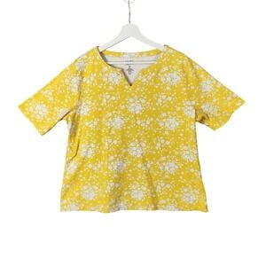 Croft & Barrow Womens Cottagecore Floral 100% Cotton Top XXL Yellow Split Neck